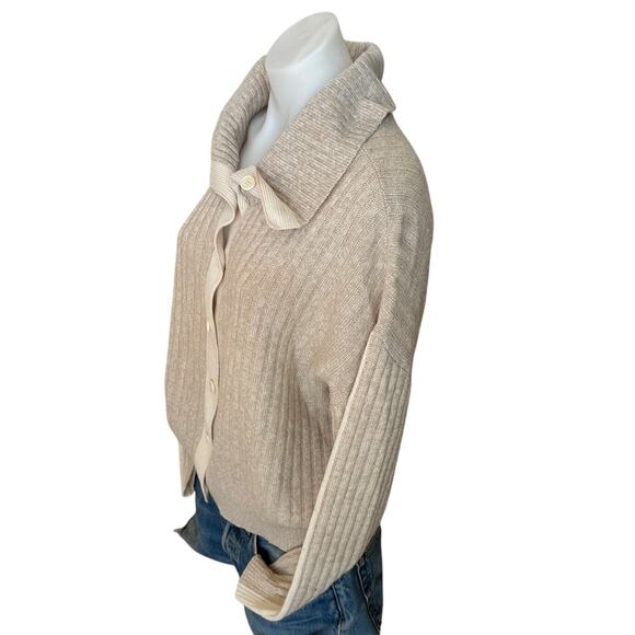 NAADAM Cream Cardigan Sweater LARGE Coastal Oversize Cashmere Collared $295 - Picture 6 of 9
